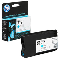 HP 712 cyan ink cartridge and packaging on a white background