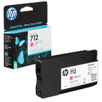 HP 712 magenta ink cartridge and packaging on a white background