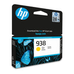 HP 938 Cyan original ink cartridge in its retail packaging, featuring a black and white box with blue butterfly graphics and the HP logo.