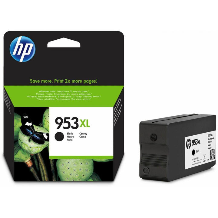 HP 938 Cyan original ink cartridge in its retail packaging, featuring a black box with a blue flower graphic and the HP logo.