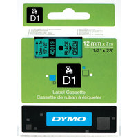 Pack of 5 Dymo 45019 D1 Label Tape – 12mm x 7m, Black on Green | For Dymo Label Printers