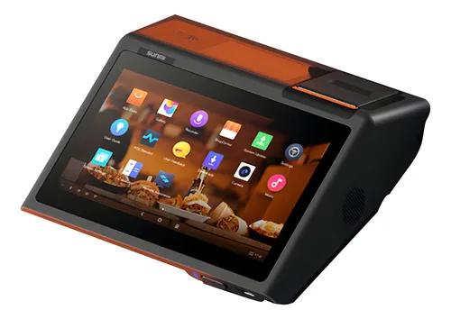 A modern handheld medical or diagnostic device with a large touchscreen display, black body, and orange accent trim, shown on a plain white background.