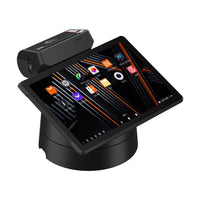 A modern handheld medical or diagnostic device with a large touchscreen display, black body, and orange accent trim, shown on a plain white background.
