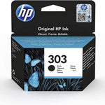 HP Original Ink 303 Black toner cartridge retail box, featuring a black and blue design with butterfly graphics and the HP logo.
