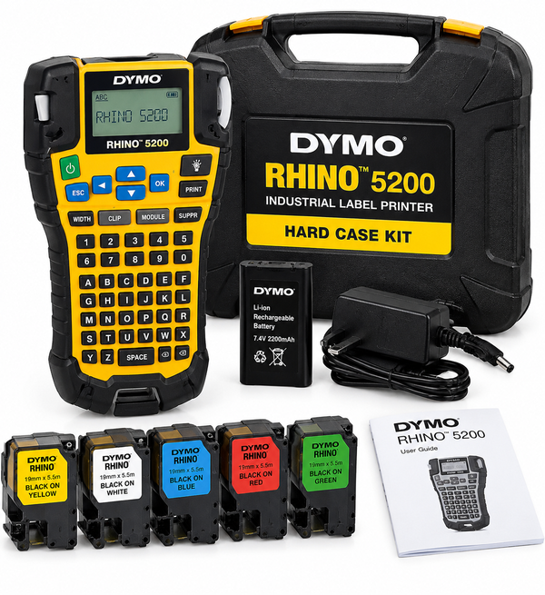 DYMO Rhino 5200 Industrial Label Printer Hard Case Kit – Portable Cable & Electrical Label Maker with Rechargeable Li-Ion Battery