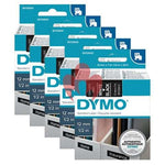 Dymo 5-Pack 45021 12mm x 7 meter White on Black Label Tape Cartridge for Dymo Label Printers
